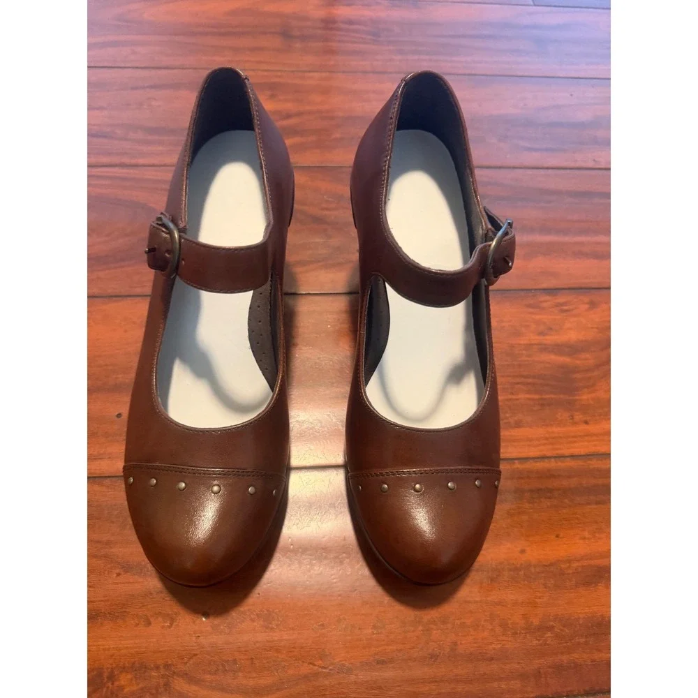 Dansko Brown Leather Studded Mary Jane Wedge Heels EU 38 US 7.5-8